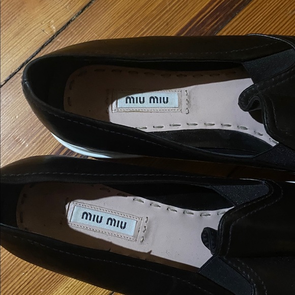 Miu Miu Black leather Flats with Silver Toe Cap pointy toe loafers 41 11 - Picture 5 of 10